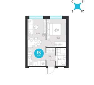 1-к квартира, вторичка, 33м2, 13/22 этаж