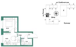 2-к квартира, строящийся дом, 28м2, 4/21 этаж