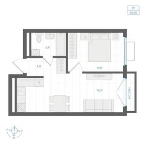 1-к квартира, строящийся дом, 37м2, 4/4 этаж