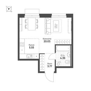 Студия квартира, строящийся дом, 34м2, 7/25 этаж