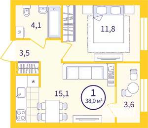 1-к квартира, вторичка, 36м2, 7/8 этаж
