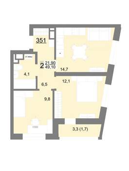 2-к квартира, вторичка, 49м2, 18/18 этаж