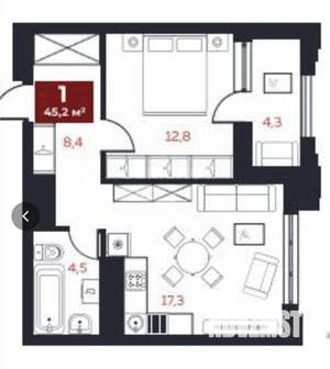 1-к квартира, вторичка, 45м2, 5/21 этаж