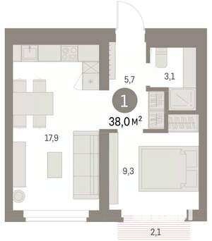 1-к квартира, вторичка, 40м2, 2/9 этаж