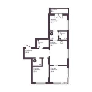 3-к квартира, вторичка, 80м2, 2/30 этаж