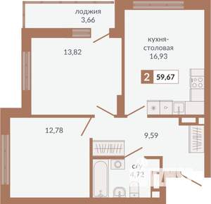 2-к квартира, строящийся дом, 60м2, 5/31 этаж