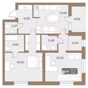 3-к квартира, вторичка, 74м2, 18/24 этаж