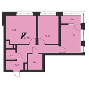 2-к квартира, вторичка, 65м2, 9/25 этаж