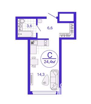 Студия квартира, строящийся дом, 24м2, 27/27 этаж