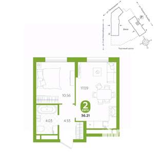 2-к квартира, вторичка, 36м2, 12/24 этаж