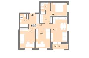 3-к квартира, вторичка, 77м2, 22/26 этаж