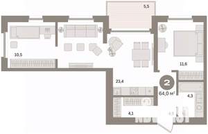 2-к квартира, вторичка, 64м2, 12/24 этаж