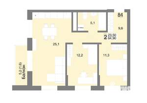 2-к квартира, вторичка, 65м2, 12/26 этаж