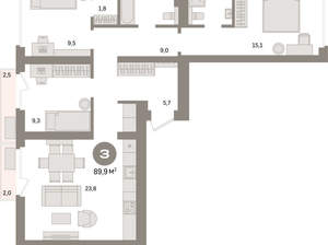 3-к квартира, вторичка, 87м2, 5/9 этаж