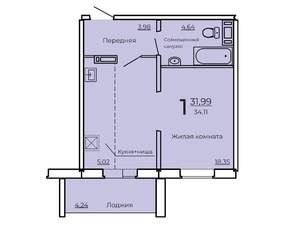 1-к квартира, строящийся дом, 34м2, 5/10 этаж