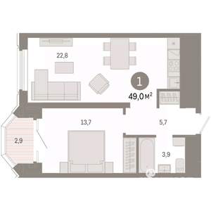 1-к квартира, вторичка, 49м2, 16/24 этаж