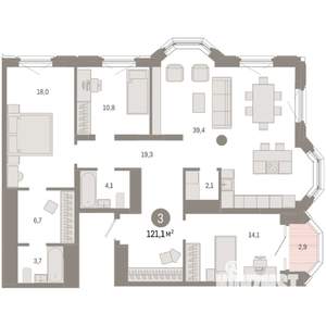 3-к квартира, вторичка, 121м2, 14/24 этаж