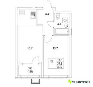 1-к квартира, вторичка, 41м2, 8/30 этаж