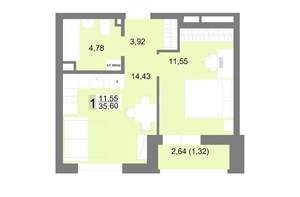 1-к квартира, вторичка, 36м2, 12/22 этаж