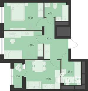 2-к квартира, вторичка, 56м2, 20/22 этаж