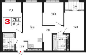 3-к квартира, вторичка, 81м2, 13/15 этаж