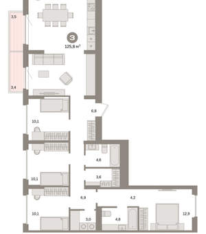 4-к квартира, вторичка, 126м2, 3/16 этаж