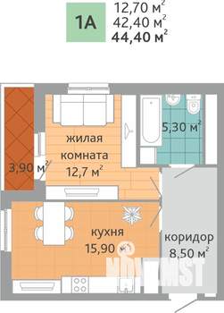 1-к квартира, вторичка, 44м2, 7/24 этаж