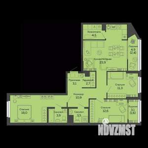 3-к квартира, вторичка, 93м2, 11/25 этаж