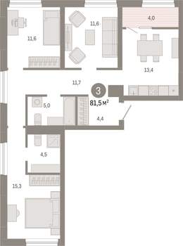 2-к квартира, вторичка, 81м2, 4/7 этаж