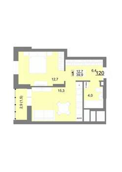 1-к квартира, строящийся дом, 40м2, 19/23 этаж