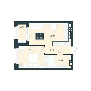 1-к квартира, строящийся дом, 40м2, 13/25 этаж