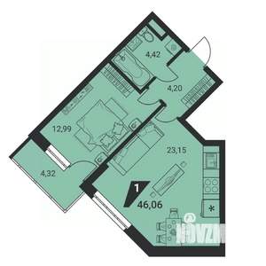 1-к квартира, вторичка, 46м2, 10/25 этаж