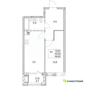 1-к квартира, вторичка, 47м2, 27/31 этаж