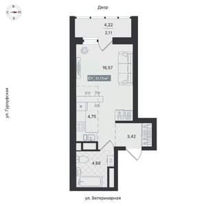 Студия квартира, вторичка, 32м2, 13/24 этаж
