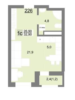 Студия квартира, вторичка, 33м2, 25/26 этаж