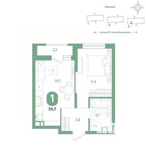 1-к квартира, вторичка, 36м2, 2/16 этаж