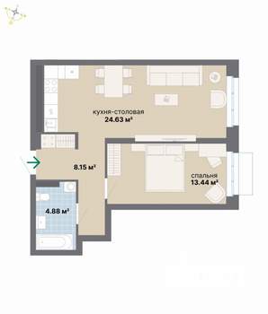 1-к квартира, вторичка, 51м2, 3/26 этаж