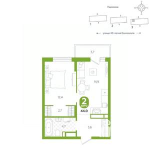 1-к квартира, вторичка, 44м2, 11/16 этаж