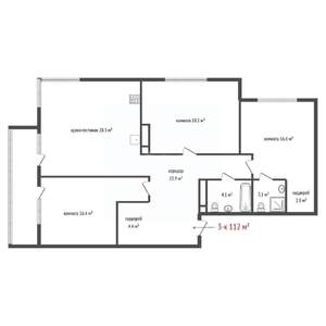 3-к квартира, вторичка, 112м2, 12/24 этаж
