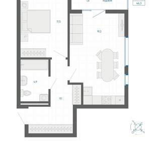 1-к квартира, вторичка, 46м2, 13/32 этаж