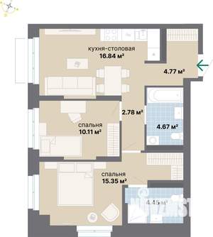 2-к квартира, строящийся дом, 59м2, 8/26 этаж