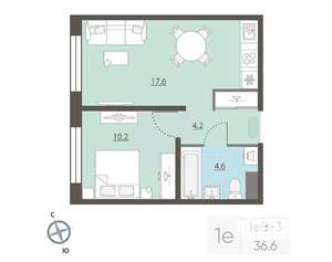 1-к квартира, вторичка, 37м2, 6/25 этаж