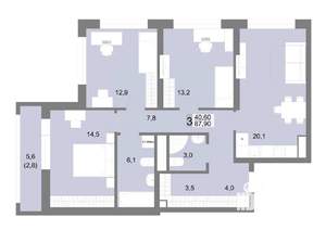 3-к квартира, вторичка, 88м2, 20/25 этаж