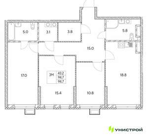 3-к квартира, вторичка, 95м2, 30/30 этаж