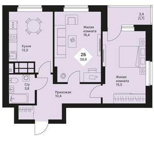 2-к квартира, вторичка, 60м2, 14/25 этаж