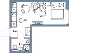 Студия квартира, строящийся дом, 23м2, 9/24 этаж