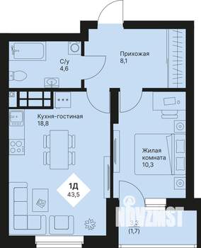 1-к квартира, вторичка, 43м2, 11/25 этаж