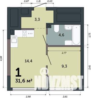 1-к квартира, строящийся дом, 32м2, 2/15 этаж