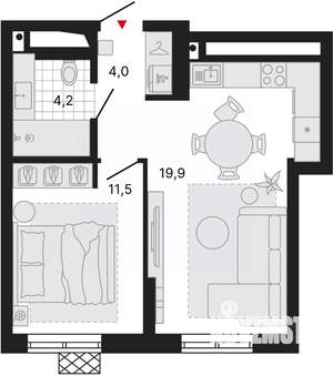 1-к квартира, вторичка, 40м2, 21/29 этаж