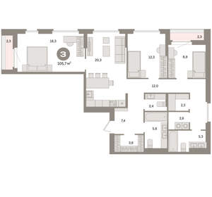 3-к квартира, вторичка, 106м2, 9/16 этаж